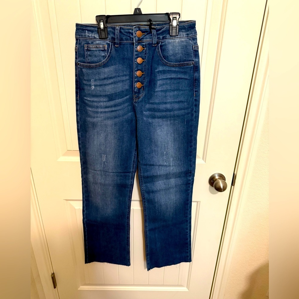 NWT Risen Dark Wash Straight Leg Button Front Jeans Size 9
